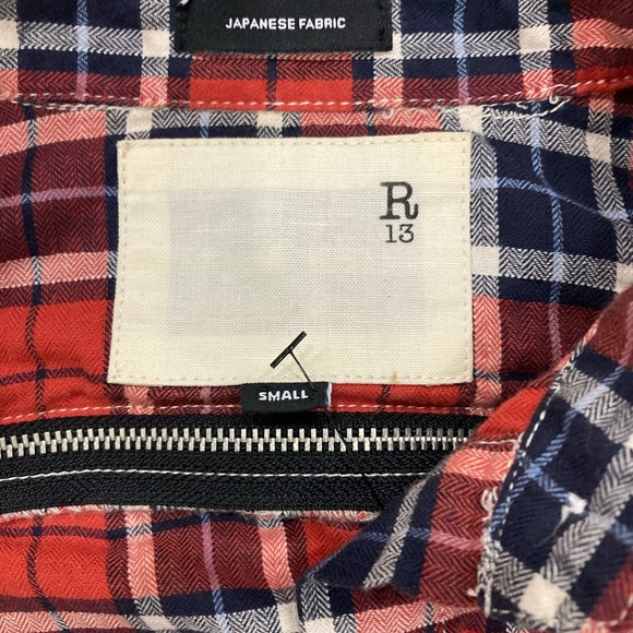 R13 Zipper Back Plaid Japanese Fabric Shirt. Small - Picture 8 of 11